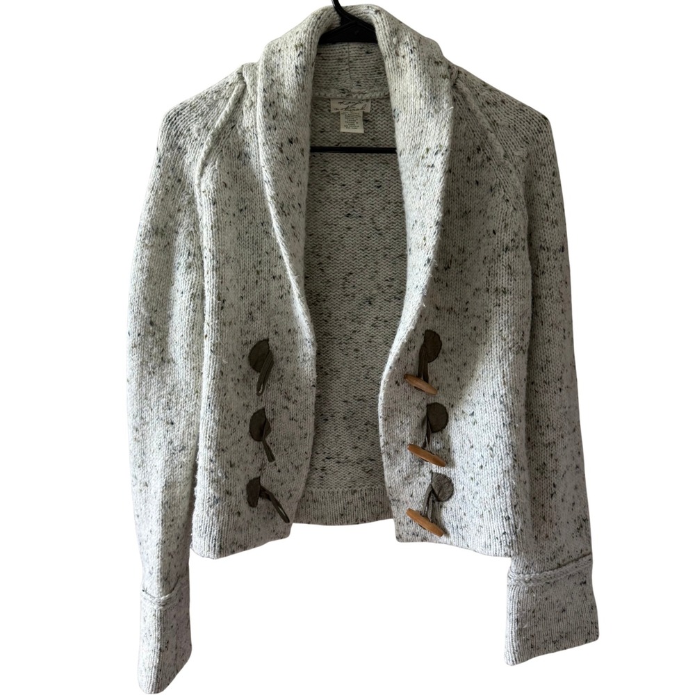 Kenji Natural Womens Medium Speckled Shawl Collar Toggle Cardigan Sweater Cream
